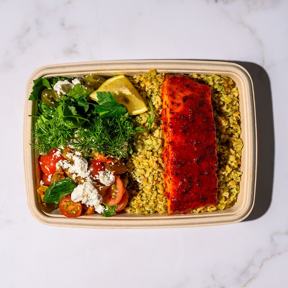 Calabrian Hot Honey Glazed Salmon Grain Box 