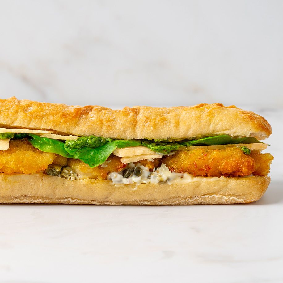 Pesto Chicken Milanese on Sourdough Ciabatta 